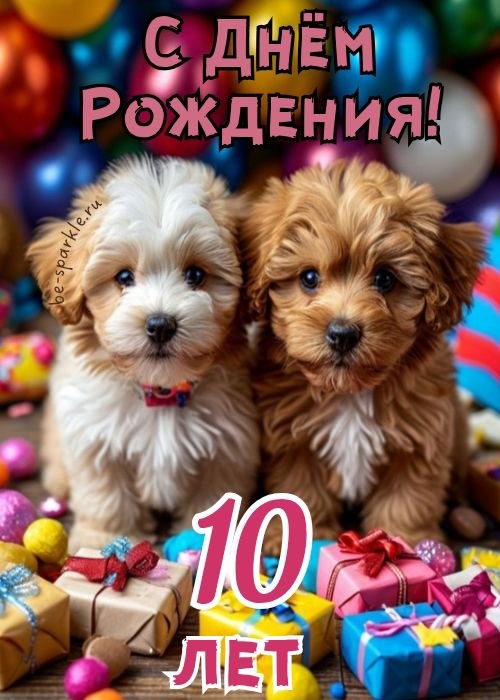 с днем рождения 10 лет открытка с собачками