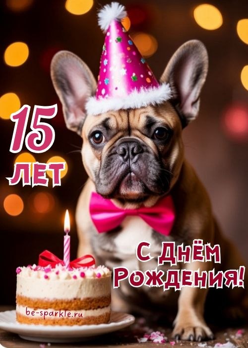 с днем рождения 15 лет открытка с собакой