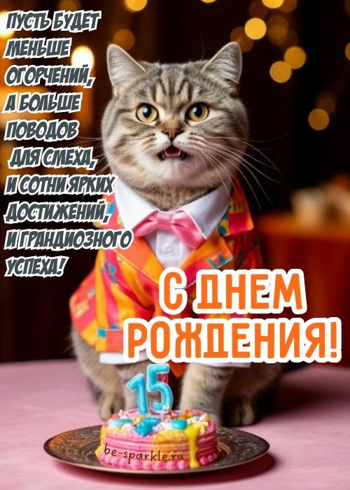 с днем рождения 15 лет пусть будет меньше огорчений а больше поводов для смеха и сотни ярких достижений и грандиозного успеха