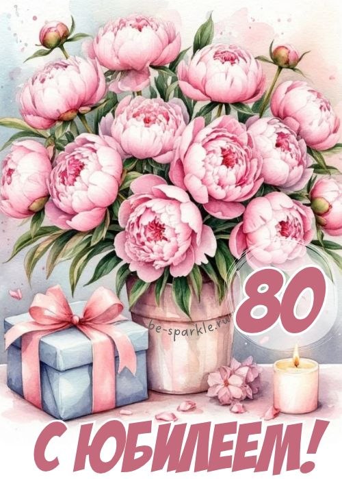 с юбилеем 80 лет картинка с букетом пионов без пожеланий